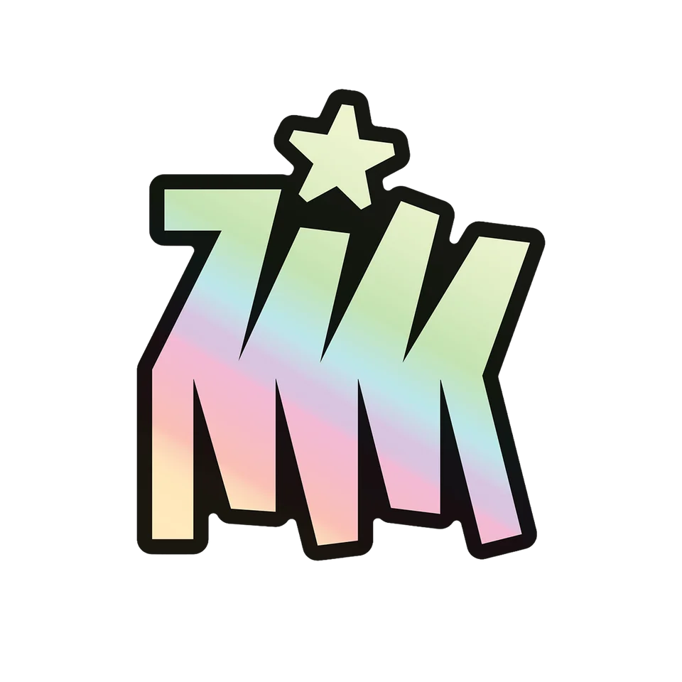 Holographic stylized M with star on top.  Outlined in blank ink. Mill Mountain Mornings Logo.